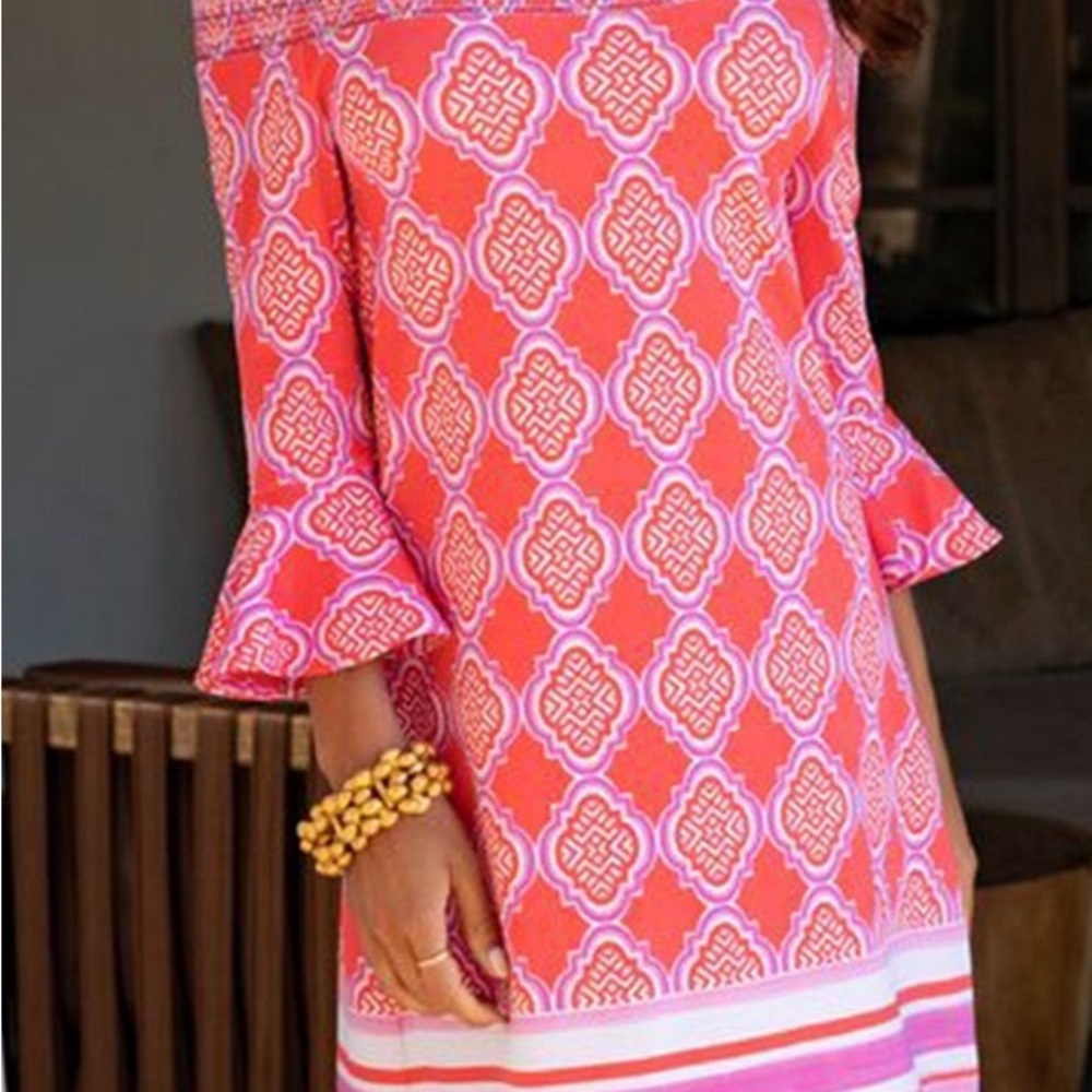 Cabana Life Red and Pink Off-Shoulder Blouse